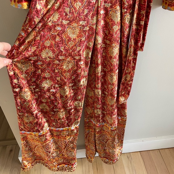 Free People Harper Wide Leg Velvet Jumpsuit - Red Paisley - Size Extra Small XS - Picture 9 of 16